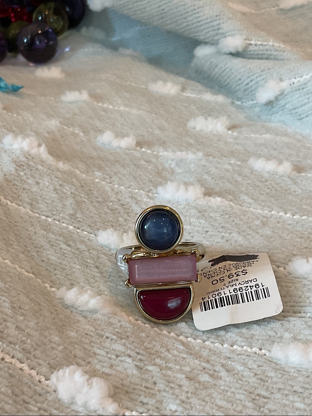 Chico's Gold-Tone Statement Ring with Blue, Pink & Red Stones